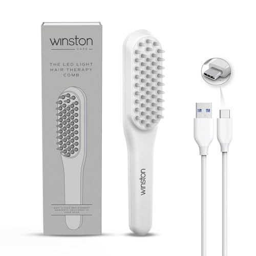 WINSTON Hair Growth Therapy Comb for Men & Women | Electric LED Scalp Massager with Red & Blue Light Therapy | Regrowth & Hair Fall Control | Rechargeable Vibration Massage Comb | Portable Hair Care Device (White)