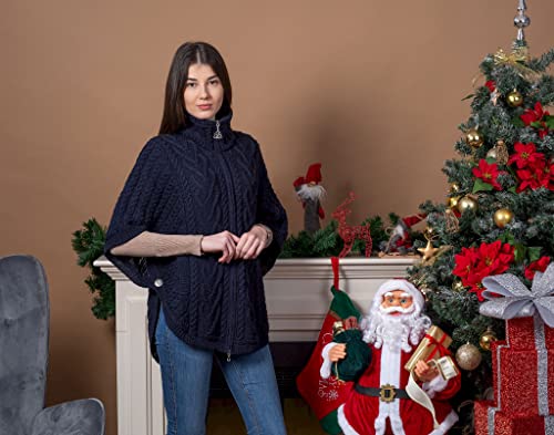 SAOL Irish Cardigan for Women Made of 100% Merino Wool Ireland Poncho with Front Pockets3