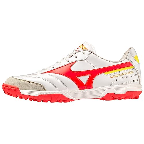 Mizuno Morelia Sala Classic TF - Zapatos de fútbol Sala Unisex, White Fiery Coral2 Bolt2, 43 EU