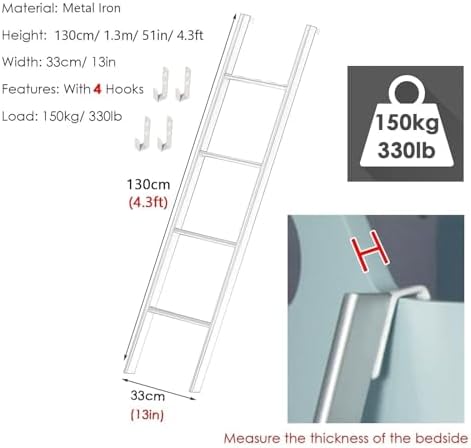 Adjustable Bed Ladder for Adults & Kids, Safe Bunk Ladder with Comfort Pads, Perfect for RVs & Campers - 51in Black Folding Climbing Aid