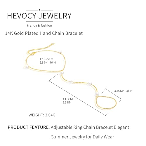 Dainty Hand Chain Bracelet for Women: 14K Gold Plated & Sterling Silver Pearl Ring Bracelet for Women Small Wrist Waterproof Simple Finger Bracelets Cute Trendy Chain Ring Everyday Jewelry 6