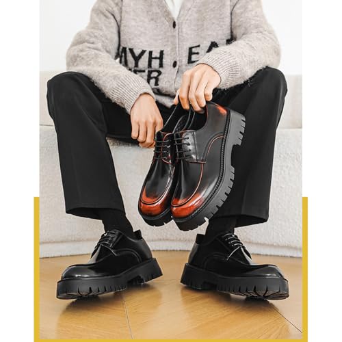 Men's Patent Leather Chunky Platform Oxford Shoes Retro Round Toe Lug Sole Non-Slip Lace-Up Business Work Wedding Formal Shoes 5