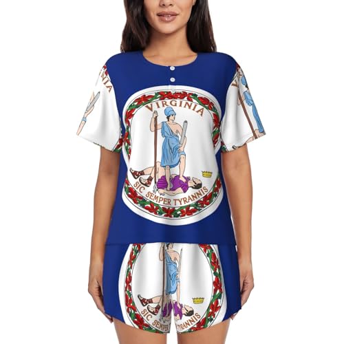 Pyjama 2 pièces femme col rond à manches courtes avec motif drapeau de Virginie