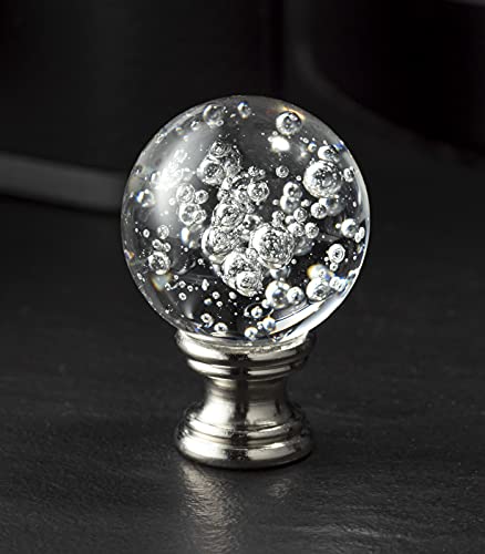 2 Pcs Crystal Lamp Finials For Lamp Shade Top, 2 Inches Tall Ball Shaped Clear Bubbles Glass With Nickel Finish Screw Knob Base, Decoration Accessories For Table And Floor Lamps Cap (Silver) #TOP1