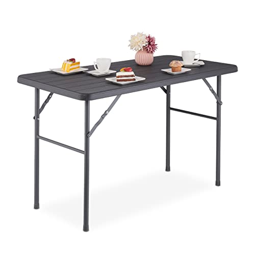 Relaxdays Gartentisch, Holzoptik, eckig, HxBxT: 74 x 118 x 60 cm, Kunststoff, Metall, klappbarer Terrassentisch, grau