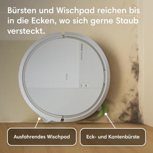 iRobot Roomba® 115 Combo Saug- und Wischroboter, 15k Pa Saugleistung, Bürsten und Wischpad reichen, Navigation mit Clearview™ LiDAR, Weiß – Ansicht 3
