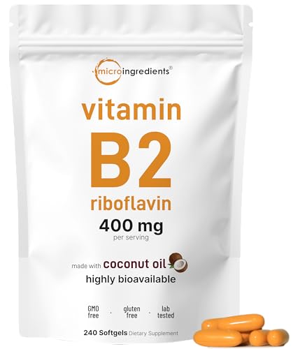Vitamin B2 Riboflavin 400mg | 240 Softgels with Coconut Oil | Highly Bioavailable | Extra Strength Vitamin B Energy Supplements | Essential B Vitamins for Women & Men | Non-GMO Gluten Free