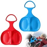 YUPZAR Set di 2 Slitte da Neve per Bambini con Manico, Slitta da Bob Invernale per Neve, Erba e Sabbia, Slittino Giocattolo per Bambini, 2 Colori Disponibili