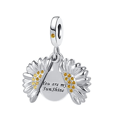 YSAHan You are My Sunshine Sunflower Pendant Charm Openable Flower Birthstone Bead for Pandora Bracelet Necklace, Pa_Dangle-18_S