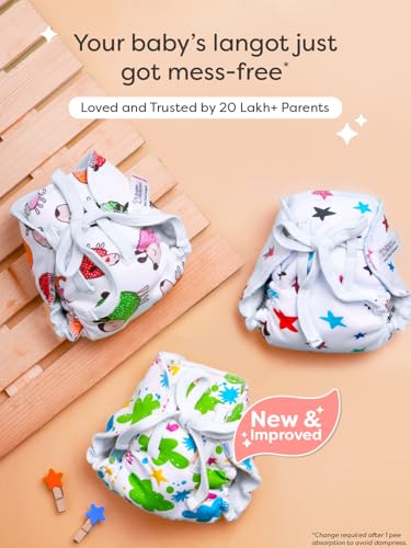 Image of SuperBottoms DryFeel Baby Langot 0-6 months l Organic Cotton Modern Baby Nappy l Mess-free Langot with Gentle Elastics l Super DryFeel Top Layer l Diaper-free Time Essential | 3 Pack
