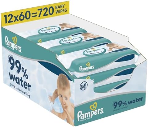 Pampers 99% Water Baby Wipes Plastic Free, 12 Packs of 60 Wipes =...