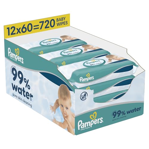 Pampers 99% Water Baby Wipes Plastic Free 12 Packs of 60 Wipes = 720 Baby Wet Wipes Light Lotion with 99% Water