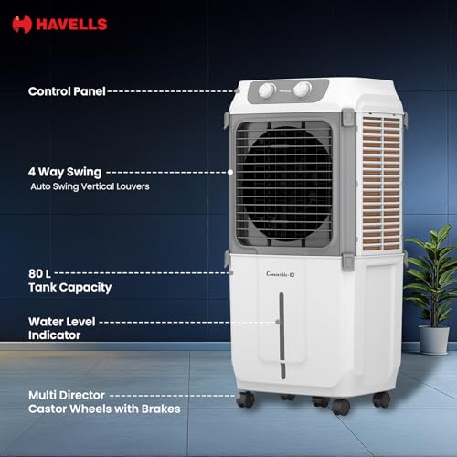 Image of Havells 2-in-1 Convertible 80 L Desert Air Cooler for room| Dual functionality & easy storing| Can be used as side table| 5 Leaf Metal Blade Fan| Powerful Air-Delivery| Bacteria shield honeycomb pads