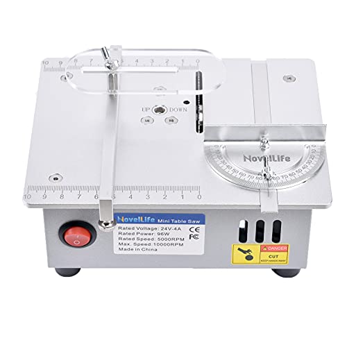 NovelLife Mini Hobby Table Saw Handmade Woodworking Bench Saw DIY Model Crafts Cutting Tool with Adjustable Power Supply 63mm HSS Circular Saw Blade (R2)