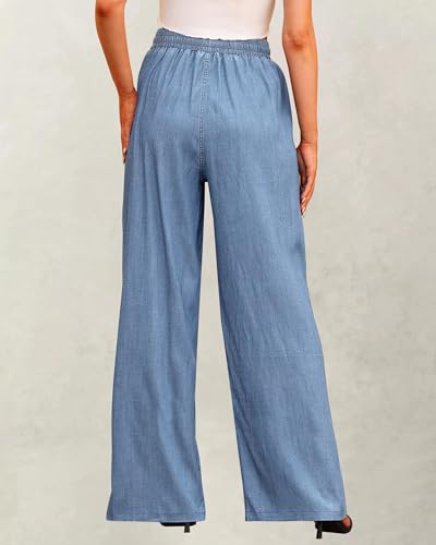 Women's Drawstring High Waisted Wide Leg Jeans Loose Fit Casual Denim Pants2