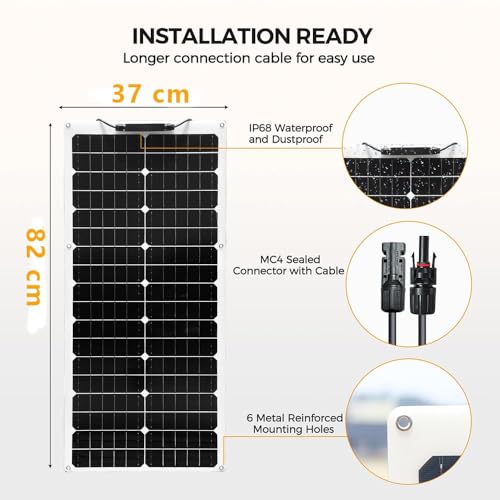 Flexible Solarpanel Kit 50w Solar Set 12V, 50Watt Solarmodul mit 10A 12V/24V Solar-laderegler Solarkabel Solaranlage Wohnmobil Komplettset 12v für Batterien Camping Boot Wohnwagen