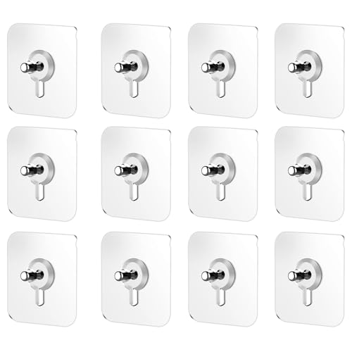 Image of Drill Free Adhesive Hooks,Heavy Duty Picture Hangers Without Nails,Adhesive Wall Hooks for Kitchen & Bathroom,Wall Mount No Drill Screw Stickers for Hanging Picture Frame (12, 2.76*2.76 inch)