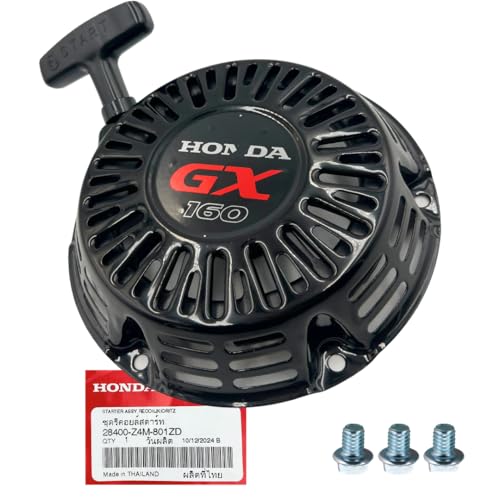 KINDZA Genuine Recoil Pull Starter Assy 28400-Z4M-801ZD Black Pull Cord for Honda GX120 GX160 Engine with Emblem 87521-Z4M-000 and Bolts