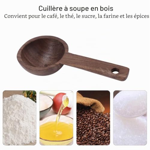 Cuillères à café en Bois de Noyer Cuillères à café pour café thé Sucre Farine épices Artistique écologique ((1 à vendre) #2 bois de noyer 108mm) – vue 5