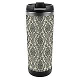 Lyfthologen Taza de café de viaje aislada de acero inoxidable de 380 ml, taza de viaje barroca con tapa a prueba de fugas, parte inferior antideslizante