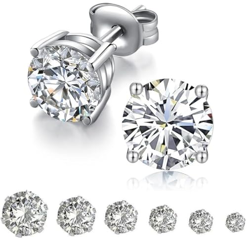 CUEMOON Orecchini Donna Uomo Diamante, Zirconia Cubica, Acciaio Inossidabile, Anallergici, Punti Luce, 3~8 mm Brillantini Diamante Orecchino