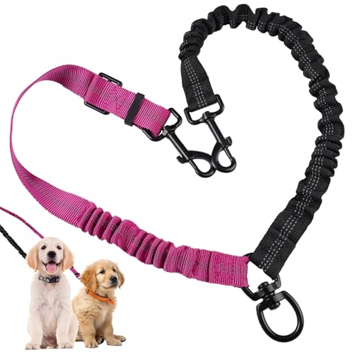 Guinzaglio Doppio per Cani, Regolabile, Girevole a 360° con Bungee Riflettente per Cani di Taglia Piccola, Media e Grande per Passeggiate, Addestramento