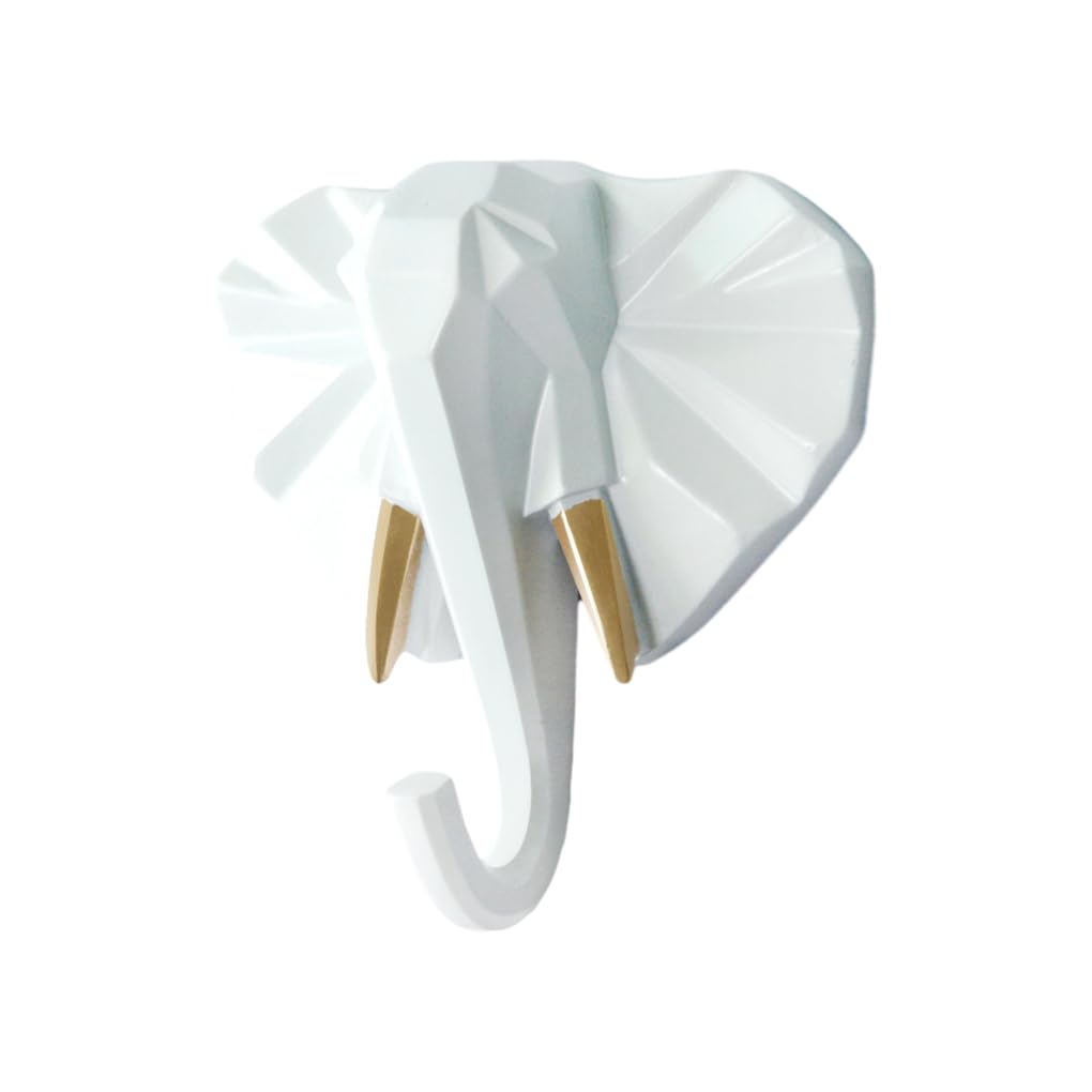 WOVEBIUS Animal Shape Coat Hook Made of Resin for Long-Lasting Not Easy to Wear. Easy to Install Animal Head Coat Hook Coat Hooks White Gold (Elephant