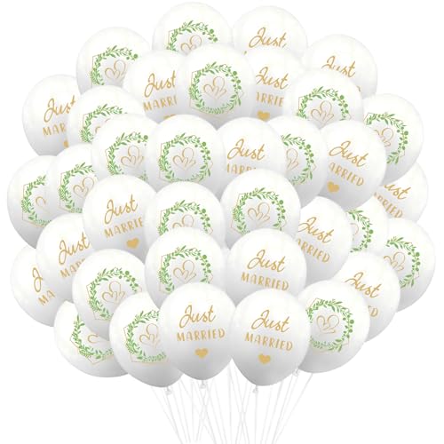 100 PCS Ballon Mariage,Just Married Decoration,Decoration Mariage Ballons,Latex Blanc Ballon Gonflable Just Married,Deux Styles de Motifs,pour Mariage...