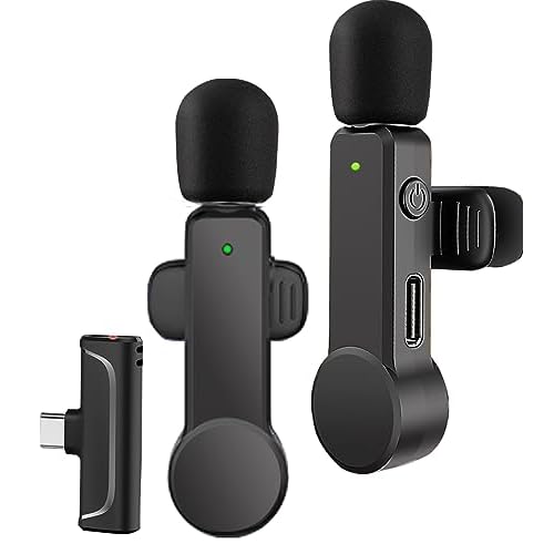 2 Pack Lavalier Microphone USB C Wireless Lav Mic for Android Phone Noise Canceling Mini Lapel Mic Type C for Samsung iPhone 15 (USB-C) Video Recording Vlog