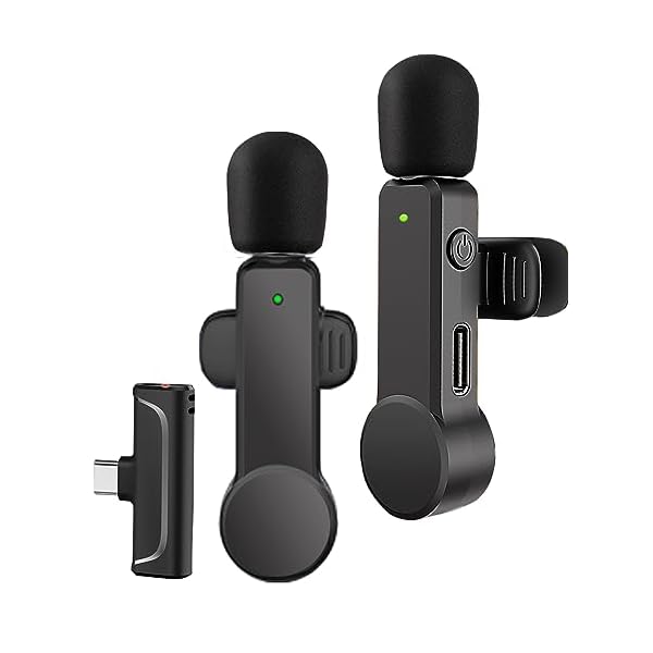 2 Pack Lavalier Microphone USB C Wireless Lav Mic for Android Phone Noise Canceling Mini Lapel Mic Type C for Samsung iPhone 15 (USB-C) Video Recording Vlog