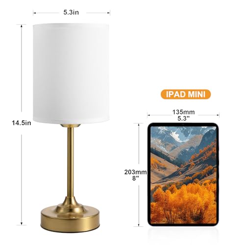Image of Touch Control Cordlss Table Lamp, USB-C Rechargeable Lamp with Stepless Dimming, 4000mAh Battery Operated Vintage Bedside Lamp for Bedroom, Living Room, Night Light & Emergency Lighting, Brass, 2 Pack