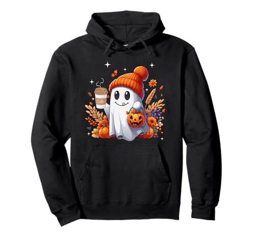 Men Women Autumn Cute Ghost Drinking Coffee Spooky Halloween p[J[