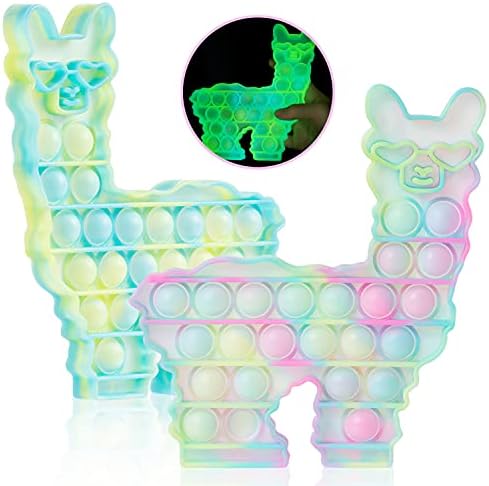 WHATOOK Glow in The Dark Fidget Pop Toys Llama its: 2 Pack Pop Silicone Fluorescent Fidget Bubble Popper Sensory Alpaca Toys, Luminous Anxiety Stress Relief Glowing Toys for Adults and Kids