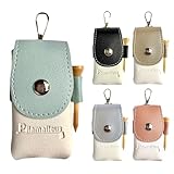 ゴルフボールケース ゴルフボールポーチ ボール2個収納ポーチ PUレザー コンパクトデザイン ティー付き (ブルー)