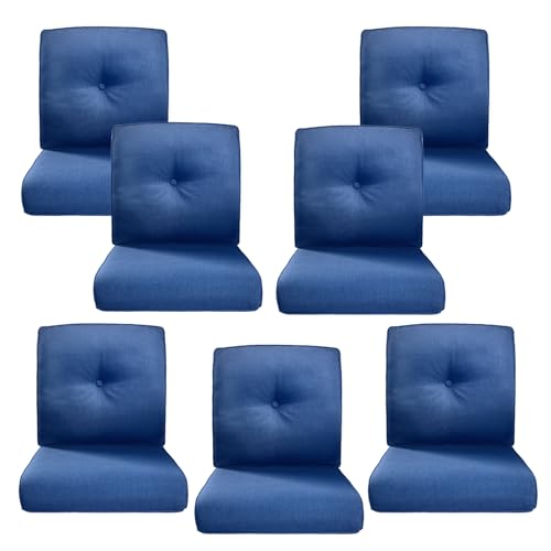 Image of Luxury 4 inch Thick Outdoor Cushion Set of 7 - 22x24 Patio Furniture Cushions with 28D High-Density Foam, Water-Resistant & Fade-Resistant Fabric, Removable Covers for Patio Furniture Sofa Couch -Blue