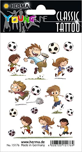 HERMA 15176 Temporäre Tattoos Fußball, 12 Stück, Klebetattoos zum Aufkleben, Fake Tattoos Aufkleber mit Fussball Motiv, Kindertattoos Sticker für Geburtstag Fasching Karneval Kinder Erwachsene HERMA 15176 Temporäre Tattoos Fußball, 12 Stück, Klebetattoos zum Aufkleben, Fake Tattoos Aufkleber mit Fussball Motiv, Kindertattoos Sticker für Geburtstag Fasching Karneval Kinder Erwachsene