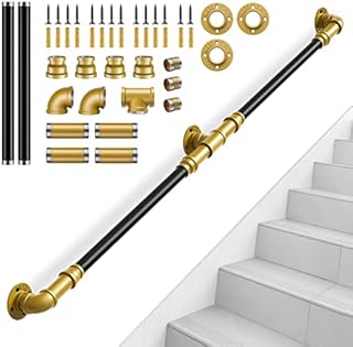 Handrails for Staircase, Potuem 1/1.5/2/3m Indoor Outdoor Handrails for Stairs Banister Rails Handrail Stairs with Anti-Slip Anti-Rust Industrial Galvanized Steel Pipe for Easy Installation (1.5m)