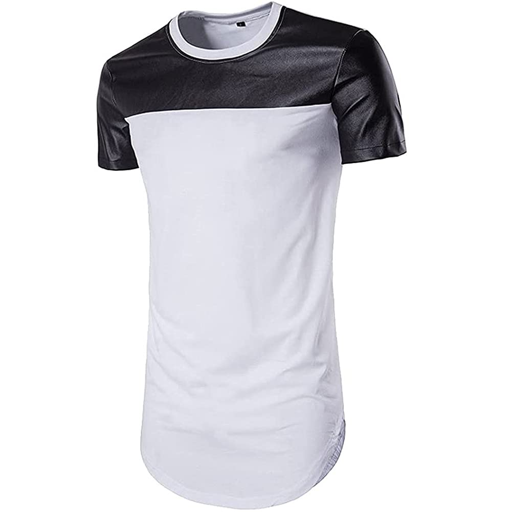 COTTORYMen's Spell Leather Hipster Hip Hop T Shirt, Black, L