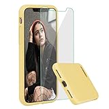 ProBien Case for iPhone X/XS, Liquid Silicone Full Protective Cover with Free Tempered Screen Protector Shockproof Durable Shell Compatible for iPhone X/iPhone Xs 5.8 Inch 2018 Released-Light Yellow