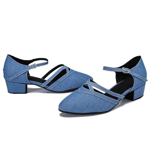 SWDZM Girls Ballroom Dance Shoes Closed Toe Latin Salsa Tango Practice Dance Shoes Low Heel3