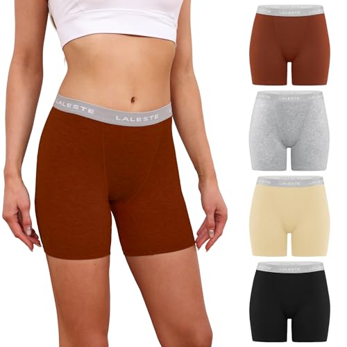 LALESTE Viscose Bamboo Underwear for Women Cotton Boxer Briefs Underwear Stretchy Boy Shorts Panties 4 Pack