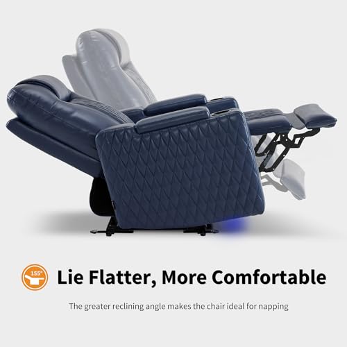 Image of MCombo Oversized Power Recliner Chair with Adjustable Headrest & LED Light for Adults, Zero Gravity Recliner with USB & Type C Ports, Cup Holders for Living Room & Home Theater, Faux Leather HTS401