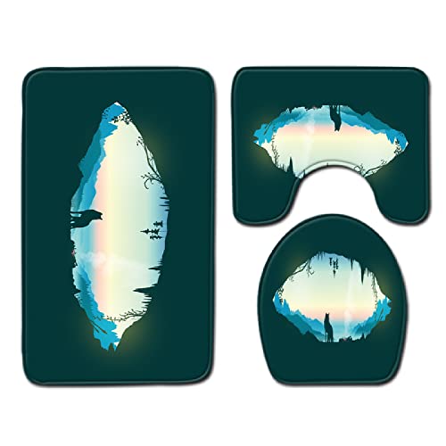 Badematten Set 3 teilig,Toilettenmatte Set,3er Badgarnitur Badezimmer Matte Set Dusch Bade Matte Vorleger Teppich 3D…