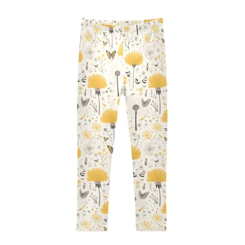 KLL Butterflies Dandelions Pattern Butterflies Gold Girls Athletic Leggings Fashion Full Length Activewear Sports