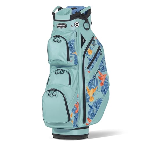 Datrek DG Lite III Golf Cart Bag, 14 Way Top with Full Length Individual Dividers, Rubberized Putter Well, Insulated Cooler Pocket, 7 Zippered Pockets, Blue/Hummingbird