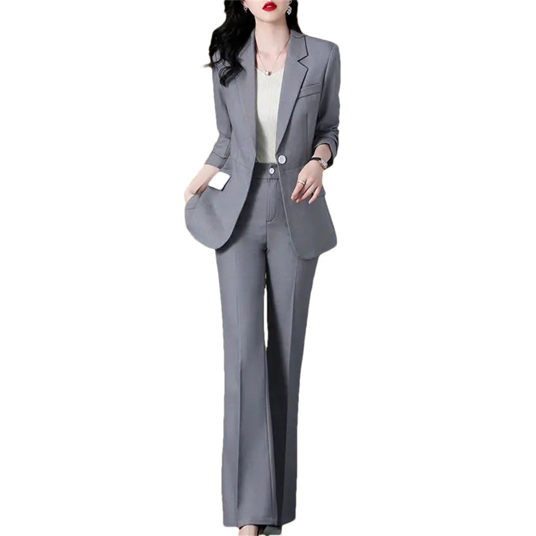 Women Autumn Winter Professional Two Piece Suit Elegant Blazer with Micro Flare Pants