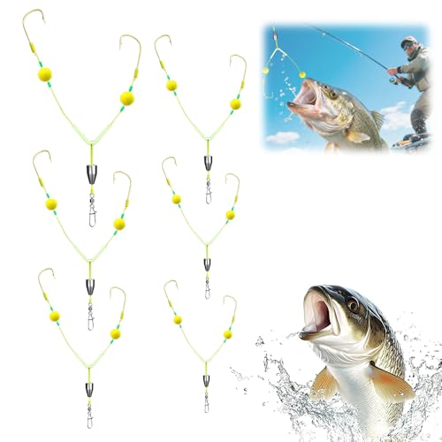 Double-Hook Reverse Bottom Rig for Surf Fishing Saltwater Floats Mono Line and Double-Hook Reverse Bottom Rig, Free Floating with Double Circle Hooks Surf Fishing Tackle (B, MIX-6PCS)