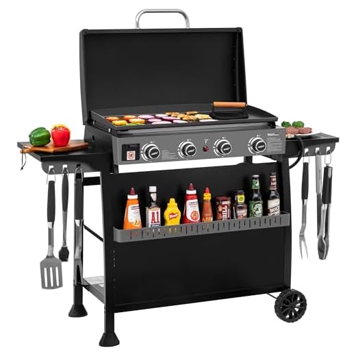 Royal Gourmet PD4001 4 Burner Propane Gas Griddle with Removable Standing Cart, Convertible to Tabletop Design, Flat Top Grill with Hood for Camping, Tailgating, Backyard, Black