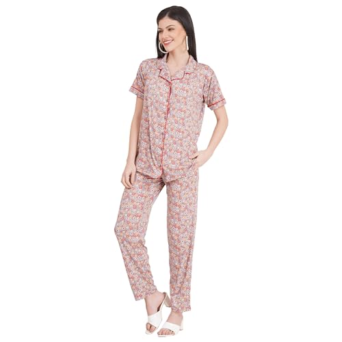 Image of Women's Pure Cotton Top & Pyjama Set - Printed Nightwear and Loungewear, Comfortable Night Suit for Sleep and Relaxation