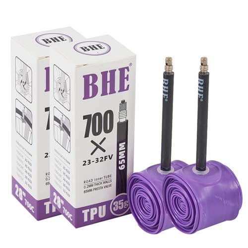 Biglumin 2pcs 700x23-32C Camara Bicicleta Carretera Cámara de Aire Ligera de Boca Francesa de tubolito Carretera Camaras de Aire Camara Bici Carretera Camara Bici 700 Ultraligera 35g (Morado 65mm)